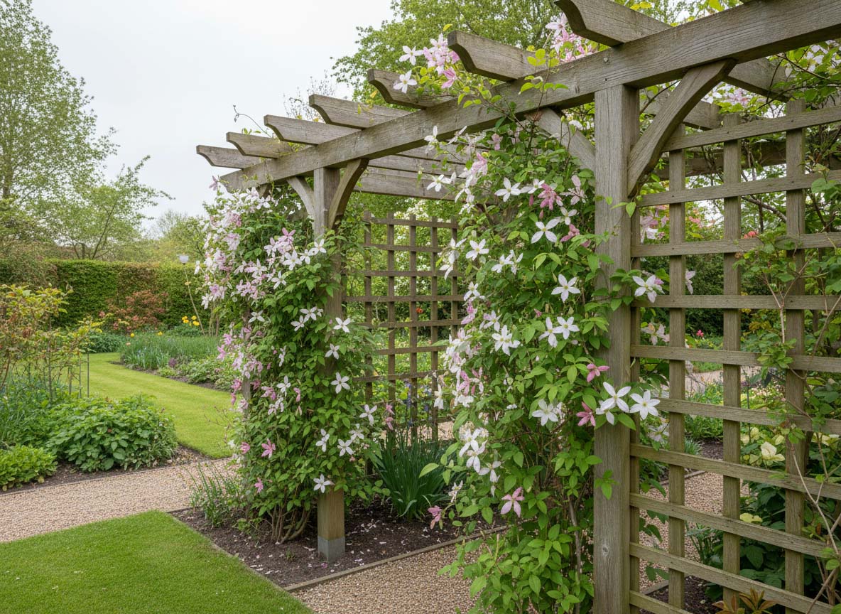 Clematis montana met subtiele bloei