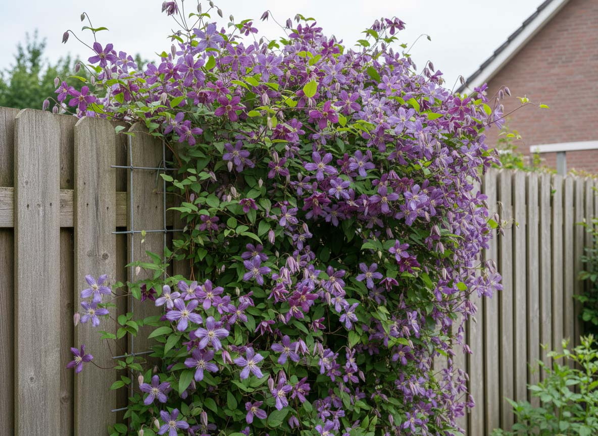 Clematis viticella in zomerbloei