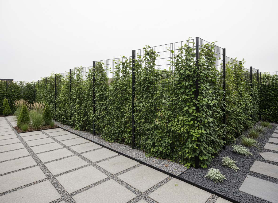 Groene klimop als natuurlijke erfafscheiding