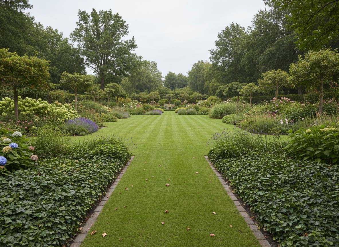 Klimop als bodembedekker in de tuin onder de bomen