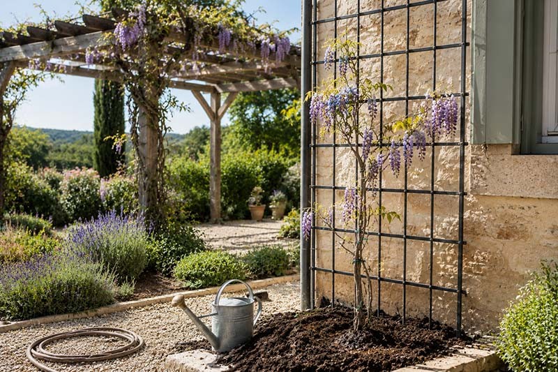 Blauwe regen aanplanten in de tuin
